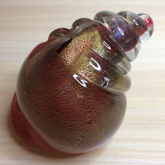 Murano Red Gold Aventurine Flecks Art Glass Conch Shell - Picture 6 of 6